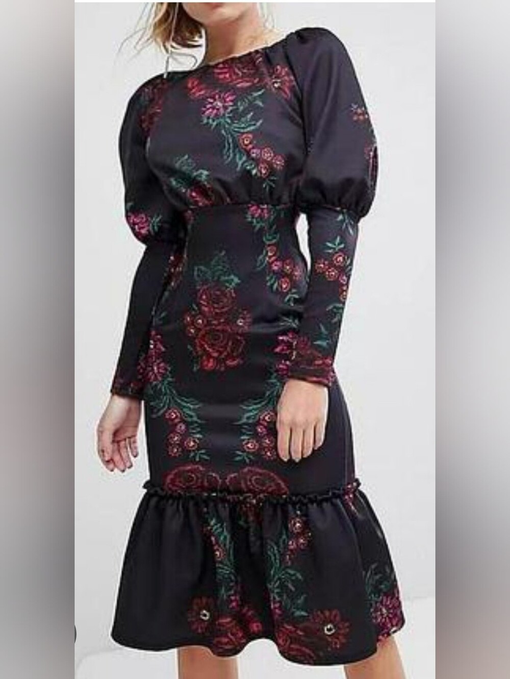 True Violet Dark Romantic Floral Mermaid Midi Dress, BNWT, Size 10